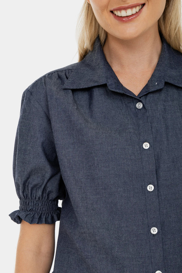 Umstands- und Stillbluse aus Denim mit Puffärmeln
