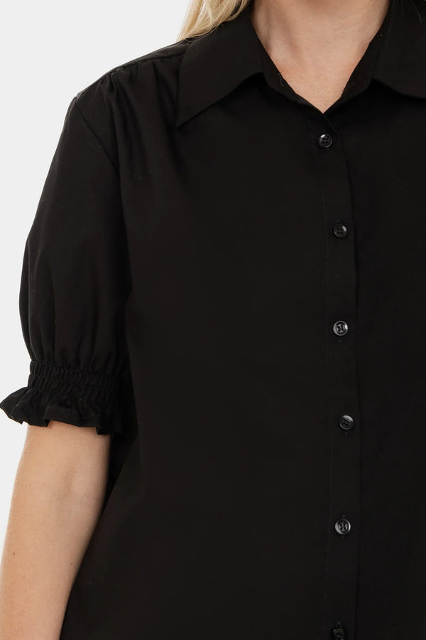 Zwarte katoenen zwangerschaps- en voedingsblouse met pofmouwen