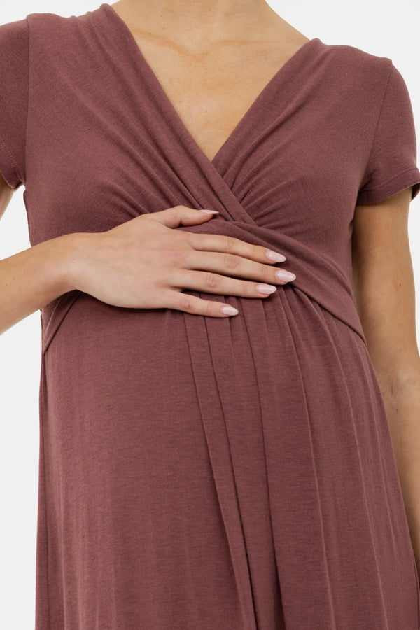 Umstands- und Stillkleid mit dekorativem Taillenband – Altrosa