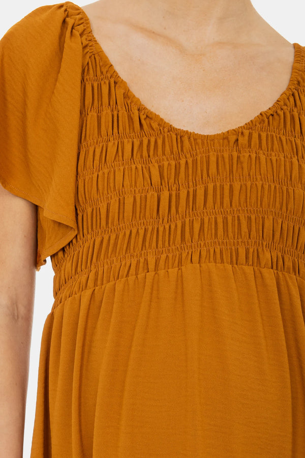 Boho Umstandskleid mit Smok-Detail und Rüschen