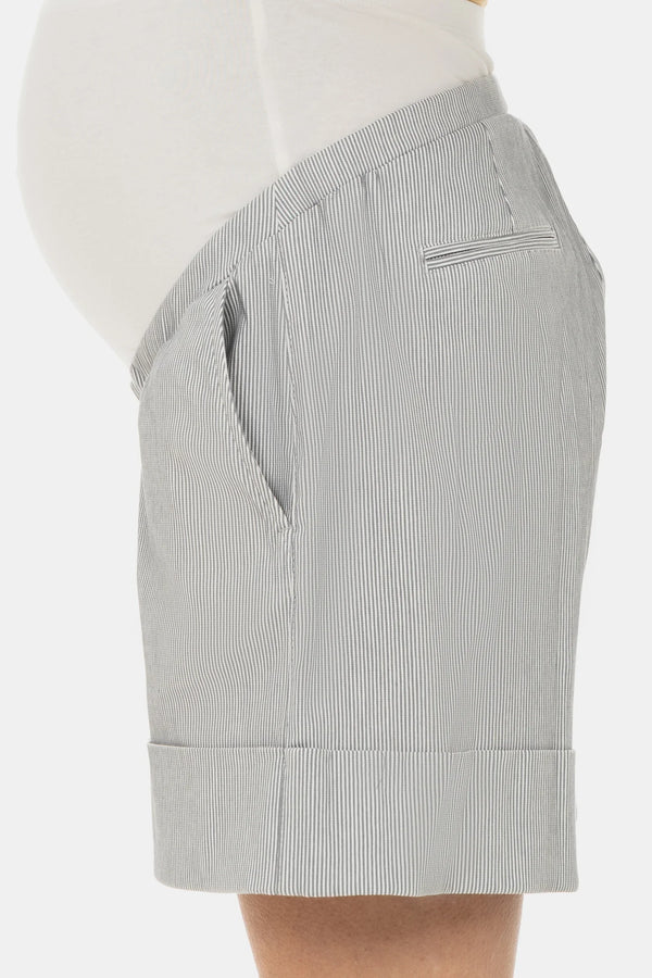 Gestreifte Umstandsshorts – Grau