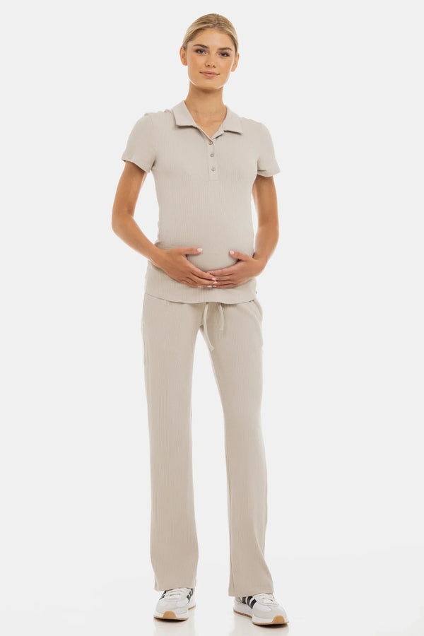 Rippjersey-Flared-Umstandshose – Sand