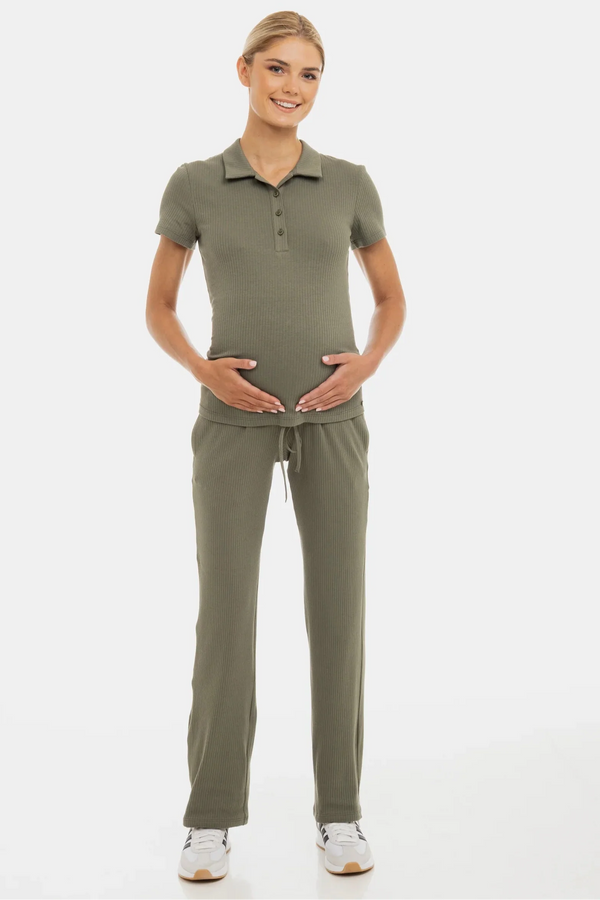 Rippjersey-Flared-Umstandshose – Khaki