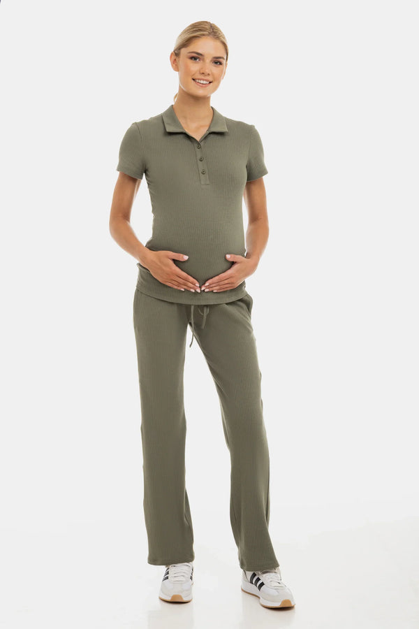 Umstandstop mit Kragen und Stillfunktion – Khaki