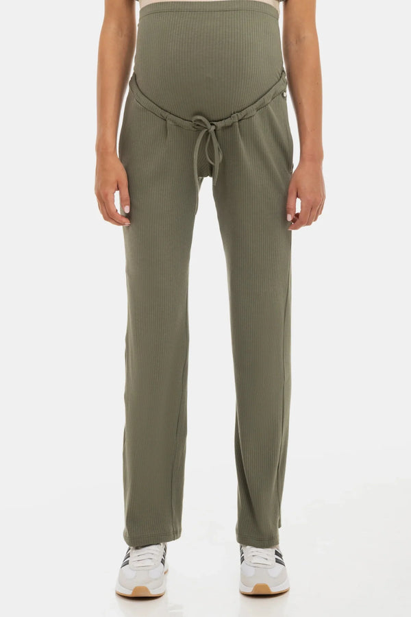 Rippjersey-Flared-Umstandshose – Khaki