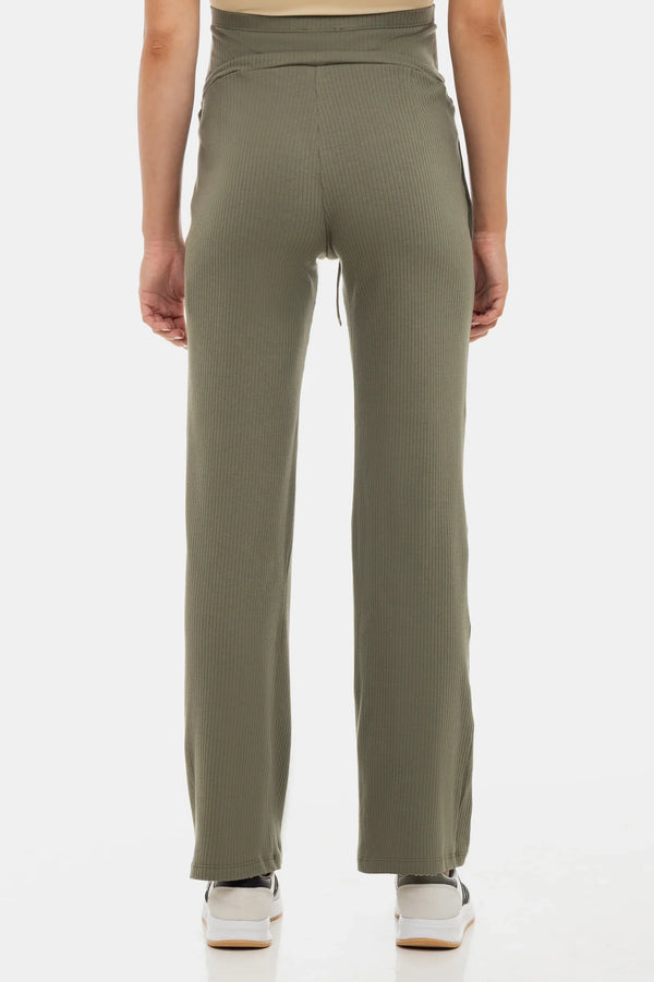 Rippjersey-Flared-Umstandshose – Khaki