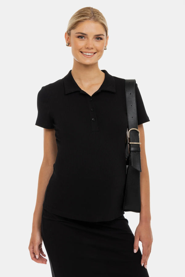 Umstandstop mit Kragen und Stillfunktion – Schwarz