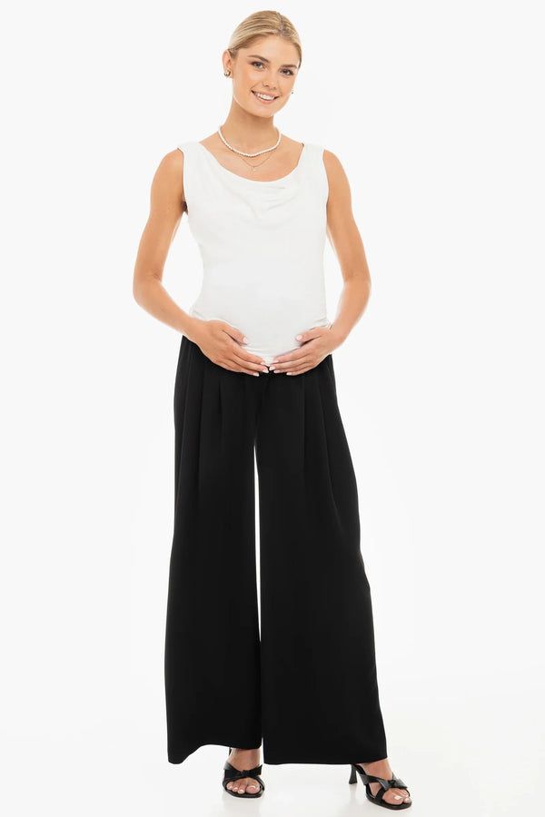 Elegante Umstandshose aus Crêpe Georgette mit feinen Falten – Schwarz