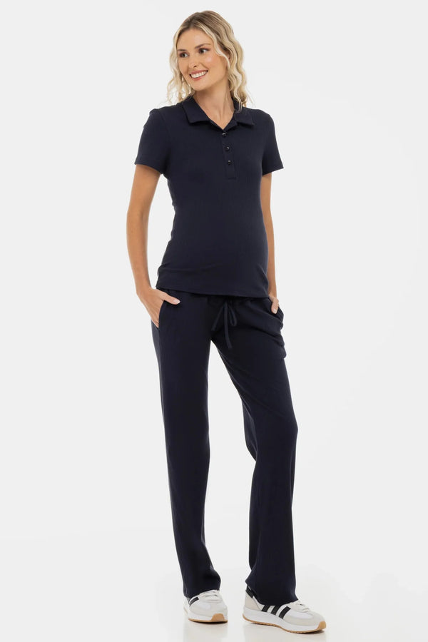 Rippjersey-Flared-Umstandshose – Dunkelblau