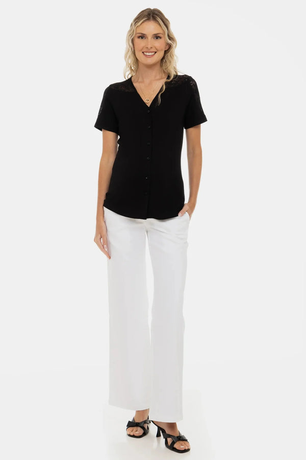 Umstands- und Stillbluse mit Spitzendetails – Schwarz