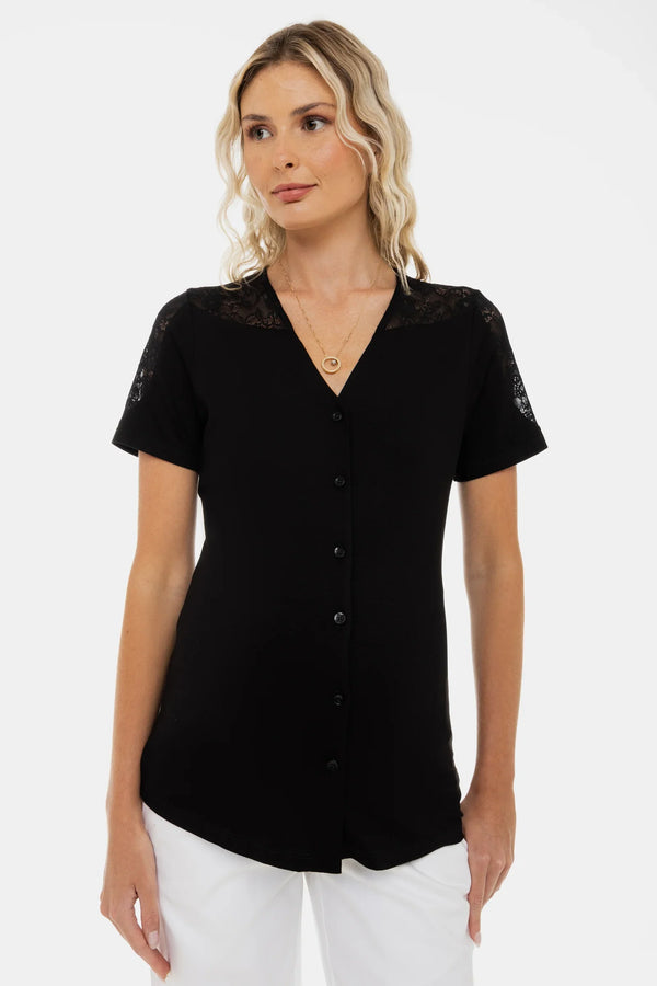 Umstands- und Stillbluse mit Spitzendetails – Schwarz