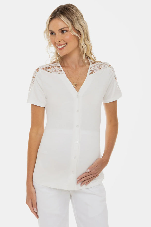 Umstands- und Stillbluse mit Spitzendetails – Ecru