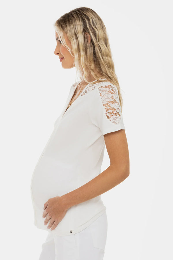 Umstands- und Stillbluse mit Spitzendetails – Ecru