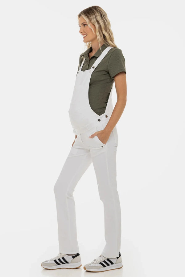 Denim zwangerschaps­salopette – wit