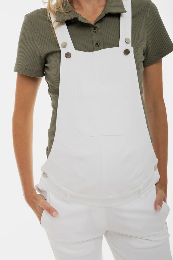 Denim zwangerschaps­salopette – wit
