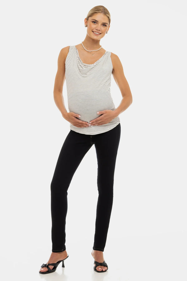Gestreiftes Umstands- und Stilltop mit Drapé-Ausschnitt