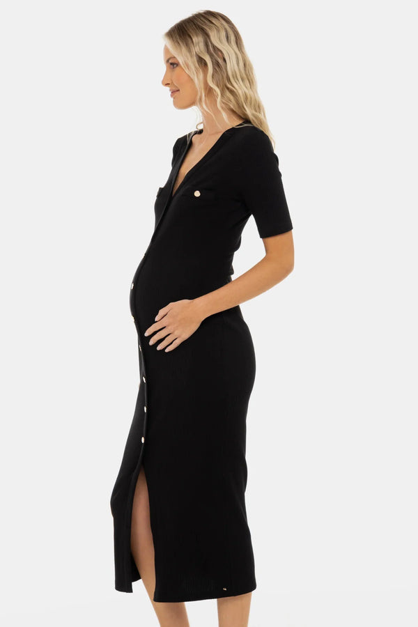 Umstands- und Stillkleid mit goldenen Knöpfen – Schwarz