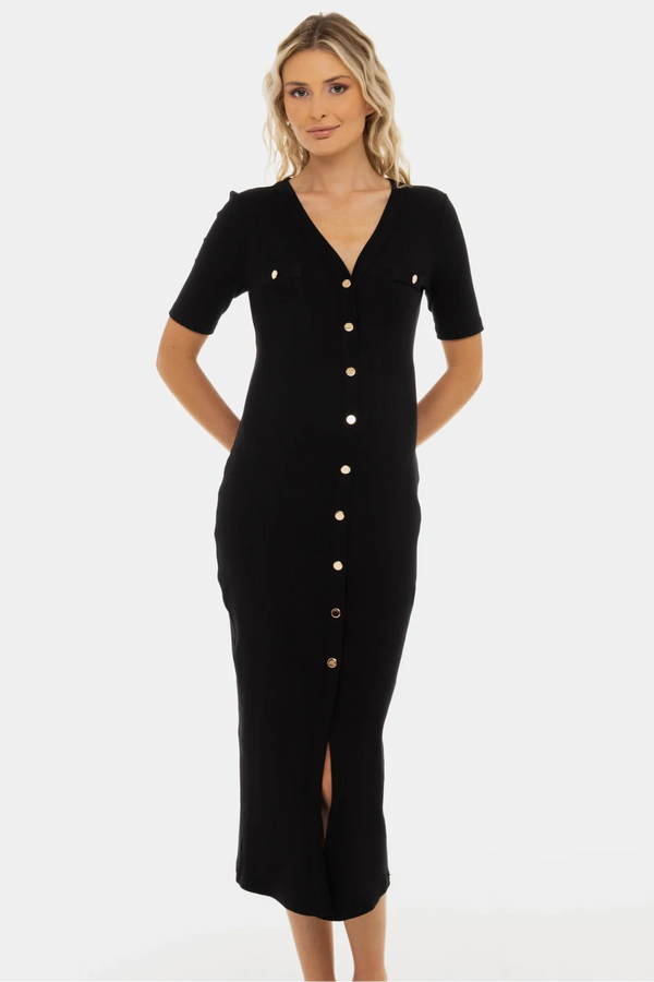 Umstands- und Stillkleid mit goldenen Knöpfen – Schwarz
