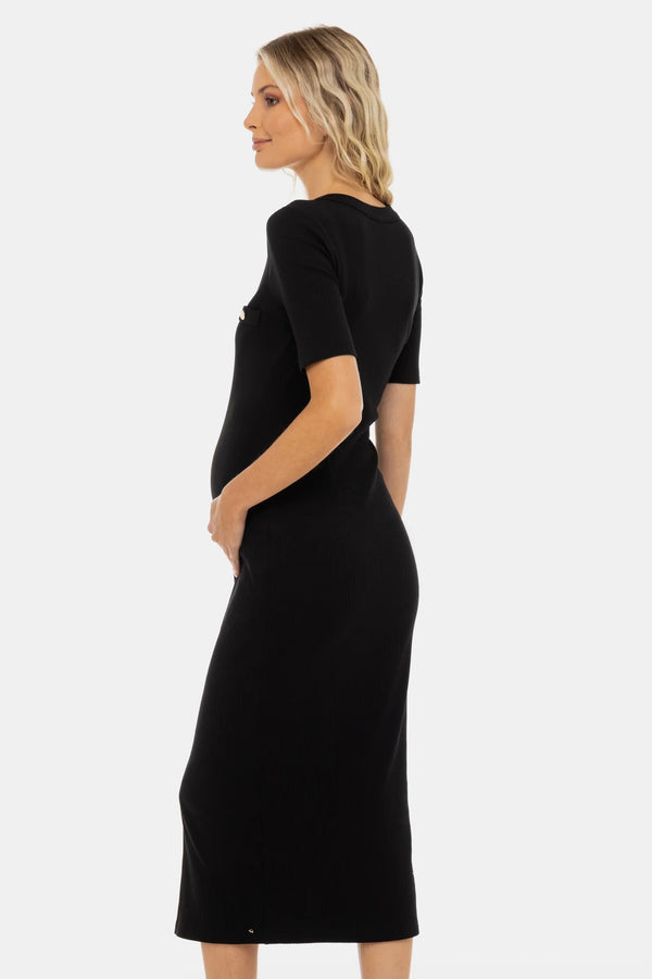 Umstands- und Stillkleid mit goldenen Knöpfen – Schwarz