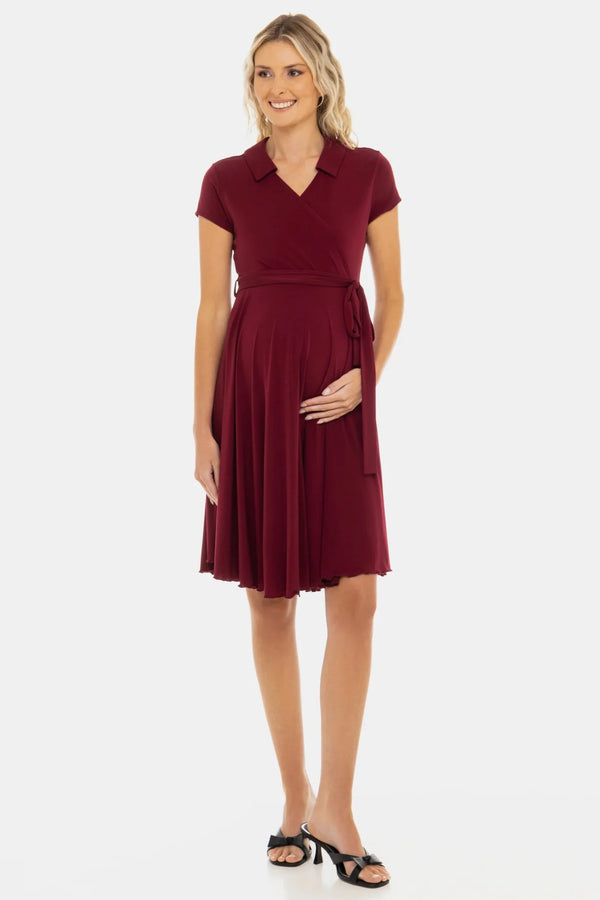 Umstands- und Stillkleid mit Wickel-Top – Bordeaux