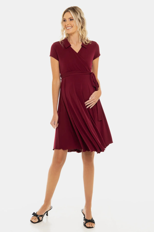 Umstands- und Stillkleid mit Wickel-Top – Bordeaux