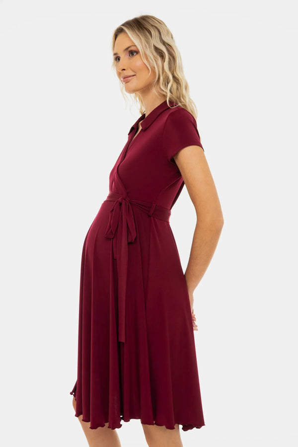 Umstands- und Stillkleid mit Wickel-Top – Bordeaux