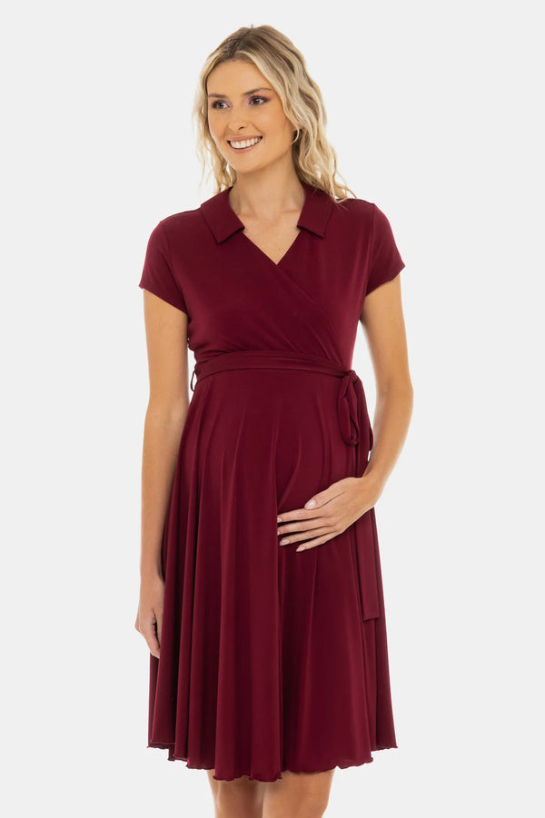 Umstands- und Stillkleid mit Wickel-Top – Bordeaux