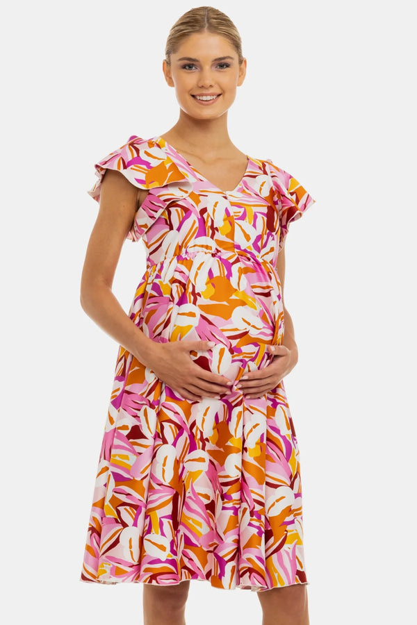 Luftiges Umstands- und Stillkleid aus Satin mit Print