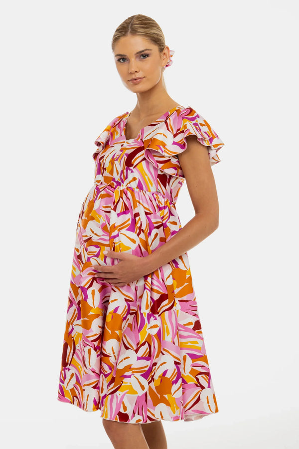 Luftiges Umstands- und Stillkleid aus Satin mit Print