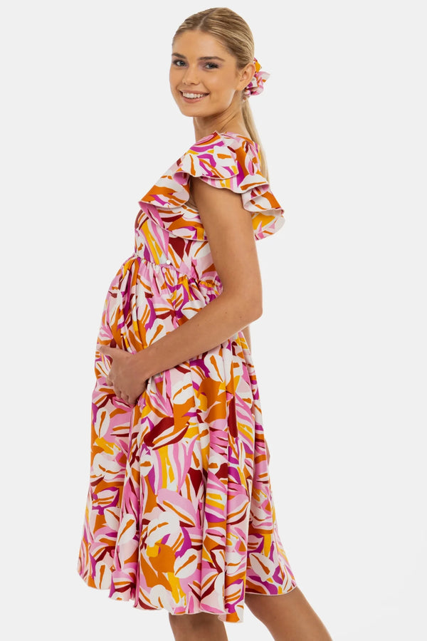 Luftiges Umstands- und Stillkleid aus Satin mit Print