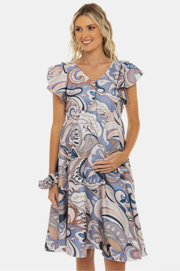 Luftiges Satiniertes Umstands- und Stillkleid mit Print