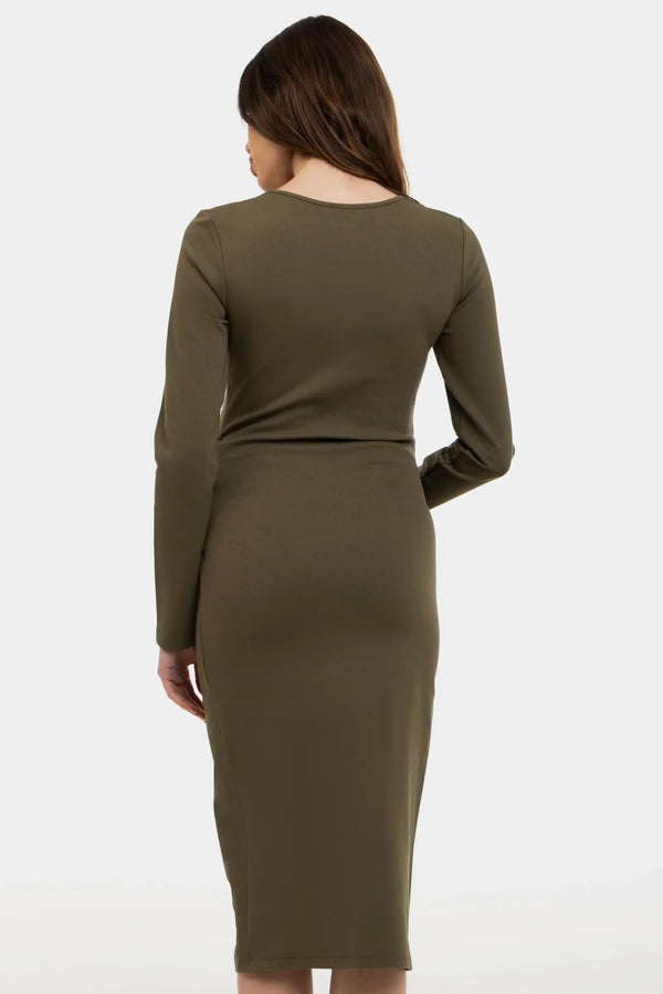 Lange zwangerschapsjurk met lange mouwen - khaki