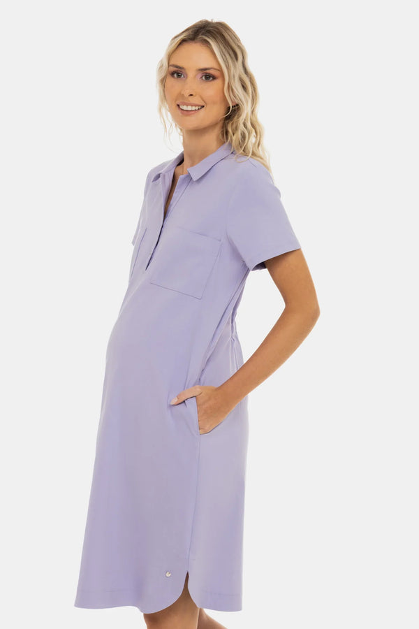 Umstands- und Still-Hemdblusenkleid mit Knopfleiste – Lila