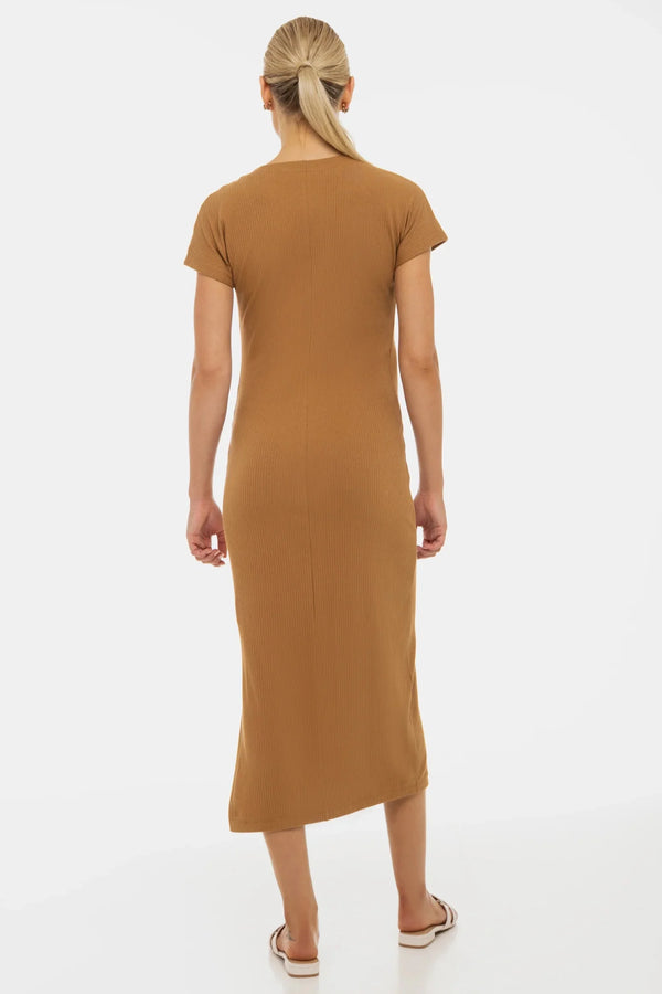 Umstands- und Stillkleid aus Rippjersey mit Knöpfen – Karamell