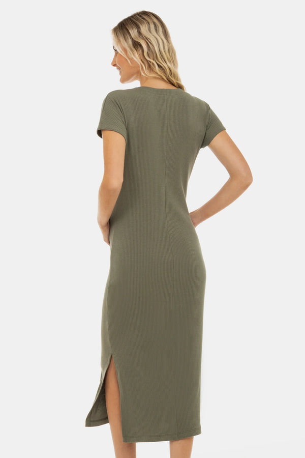 Umstands- und Stillkleid aus Rippjersey mit Knöpfen – Khaki