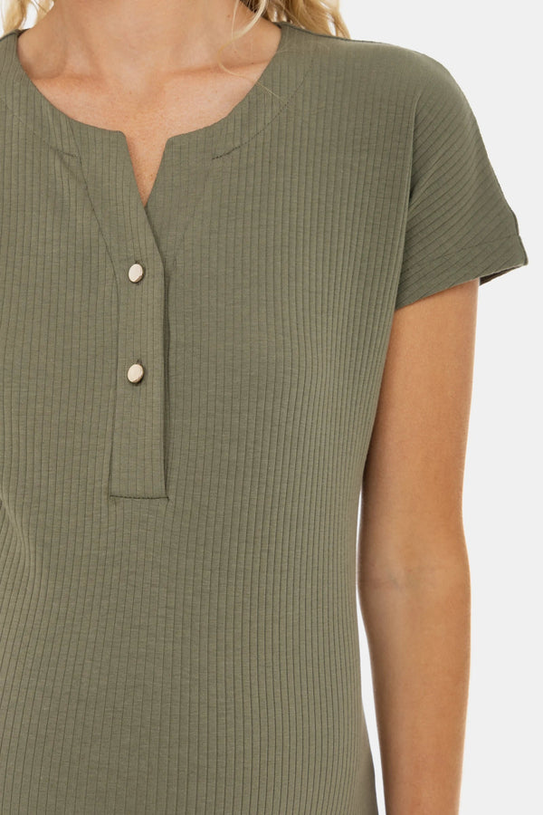 Umstands- und Stillkleid aus Rippjersey mit Knöpfen – Khaki