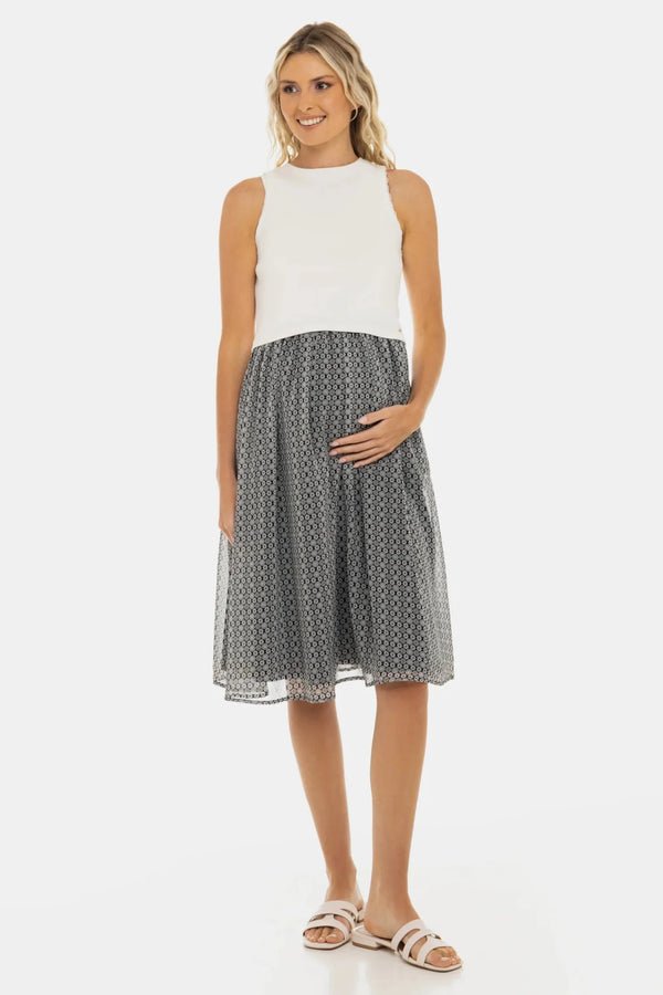 Elegantes Umstands- und Stillkleid mit Ripp-Top und geblümtem Rock