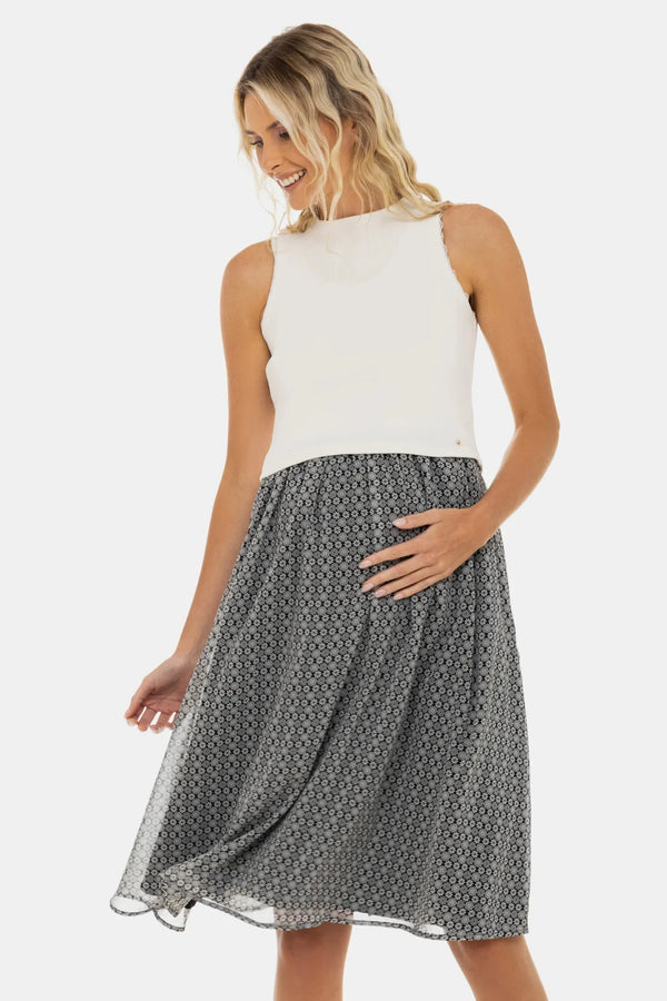 Elegantes Umstands- und Stillkleid mit Ripp-Top und geblümtem Rock