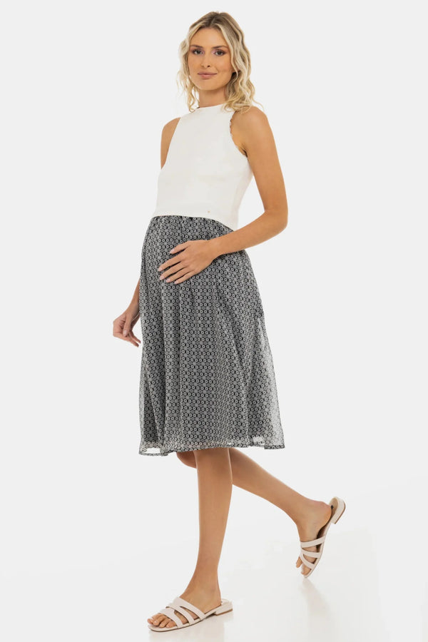 Elegantes Umstands- und Stillkleid mit Ripp-Top und geblümtem Rock