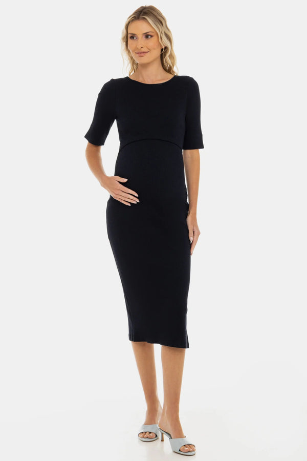 Tailliertes Umstands- & Stillkleid aus geripptem Baumwolljersey – Navy