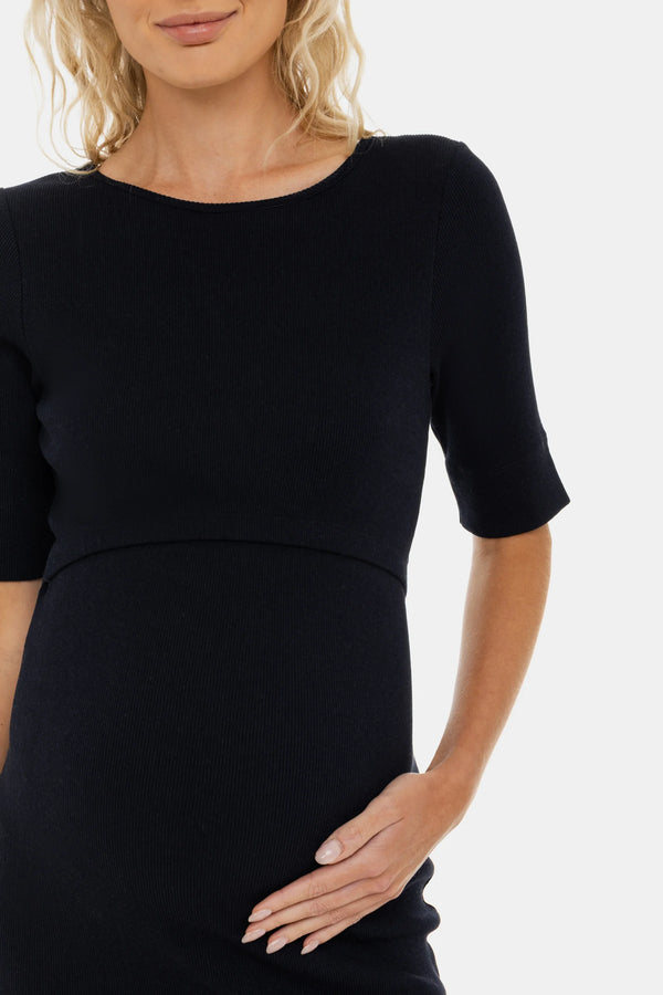 Tailliertes Umstands- & Stillkleid aus geripptem Baumwolljersey – Navy