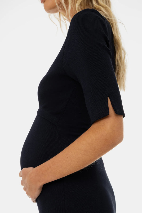 Tailliertes Umstands- & Stillkleid aus geripptem Baumwolljersey – Navy