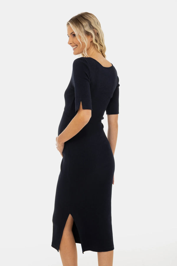 Tailliertes Umstands- & Stillkleid aus geripptem Baumwolljersey – Navy