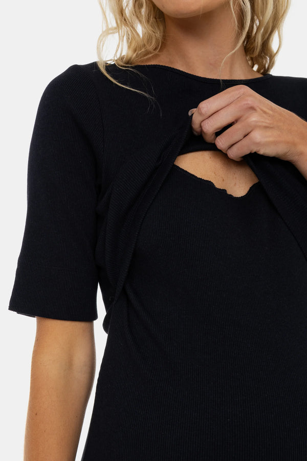 Tailliertes Umstands- & Stillkleid aus geripptem Baumwolljersey – Navy