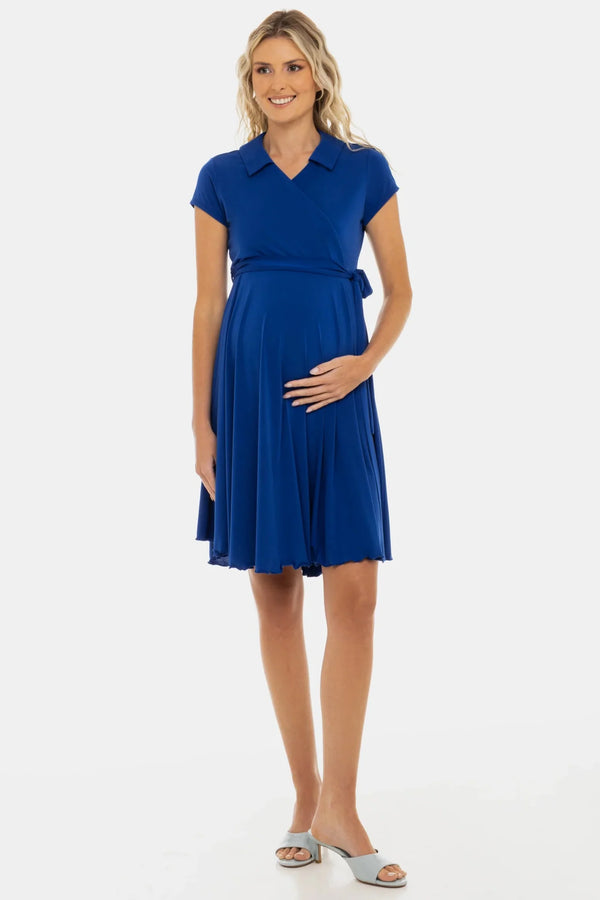 Umstands- und Stillkleid mit Wickel-Top – Königsblau