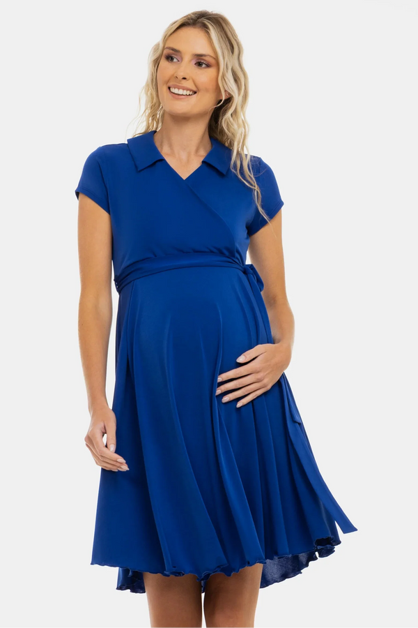 Umstands- und Stillkleid mit Wickel-Top – Königsblau