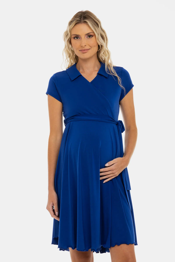 Umstands- und Stillkleid mit Wickel-Top – Königsblau