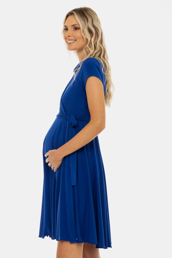 Umstands- und Stillkleid mit Wickel-Top – Königsblau