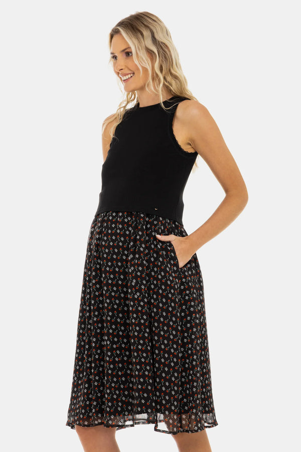 Elegantes Umstands- und Stillkleid mit Ripp-Top und luftigem Rock – Blumen