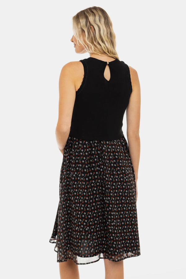 Elegantes Umstands- und Stillkleid mit Ripp-Top und luftigem Rock – Blumen